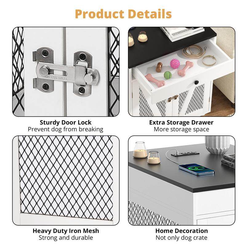 Dog Crate End Table with Drawer & USB