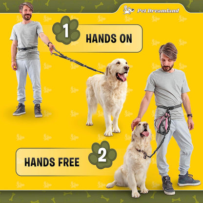 Hands-Free Dog Leash – XL Long Waist Running Leash with Bungee, Reflective Stitching, and Dual Handles