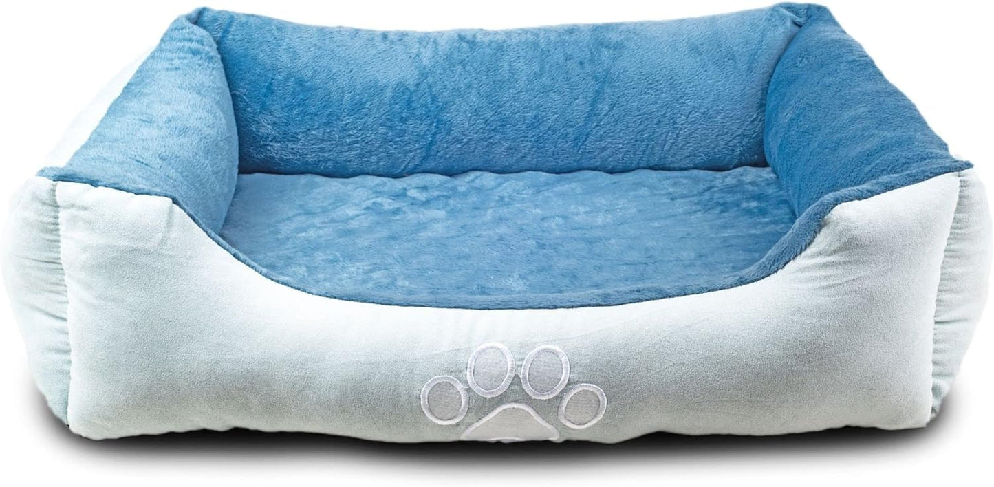 Orthopedic Rectangle Dog Bed – Medium 25” x 21” Bolster Pet Bed with Removable Insert, Blue