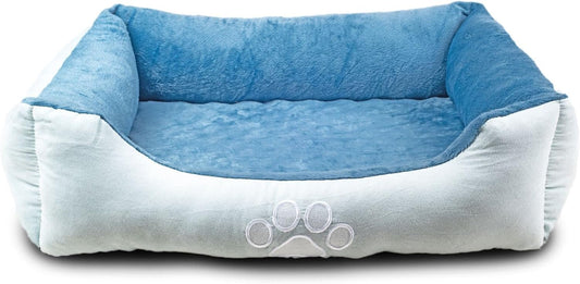 Orthopedic Rectangle Dog Bed – Medium 25” x 21” Bolster Pet Bed with Removable Insert, Blue