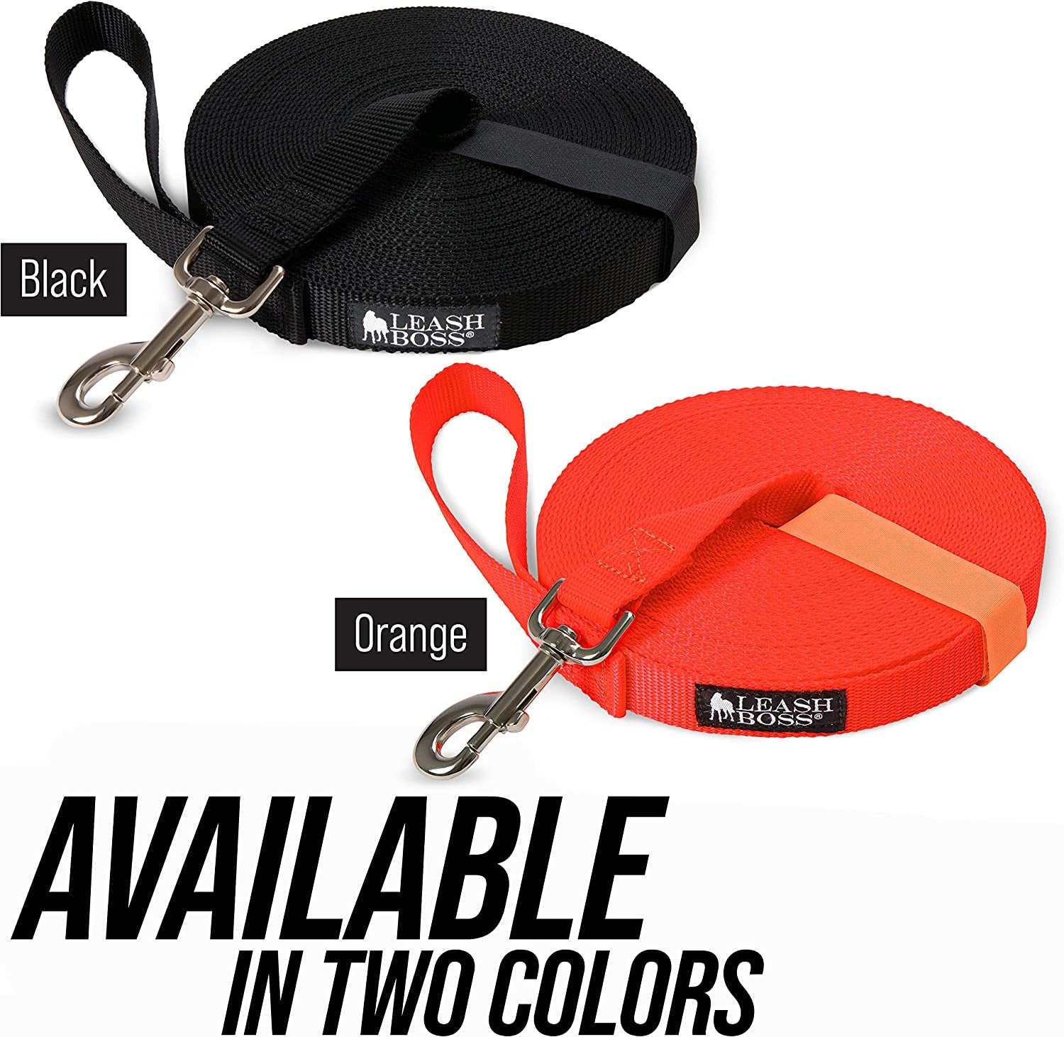 Leash Boss Long Dog Training Leash – 50 Ft Orange Nylon Recall Lead with Storage Strap
