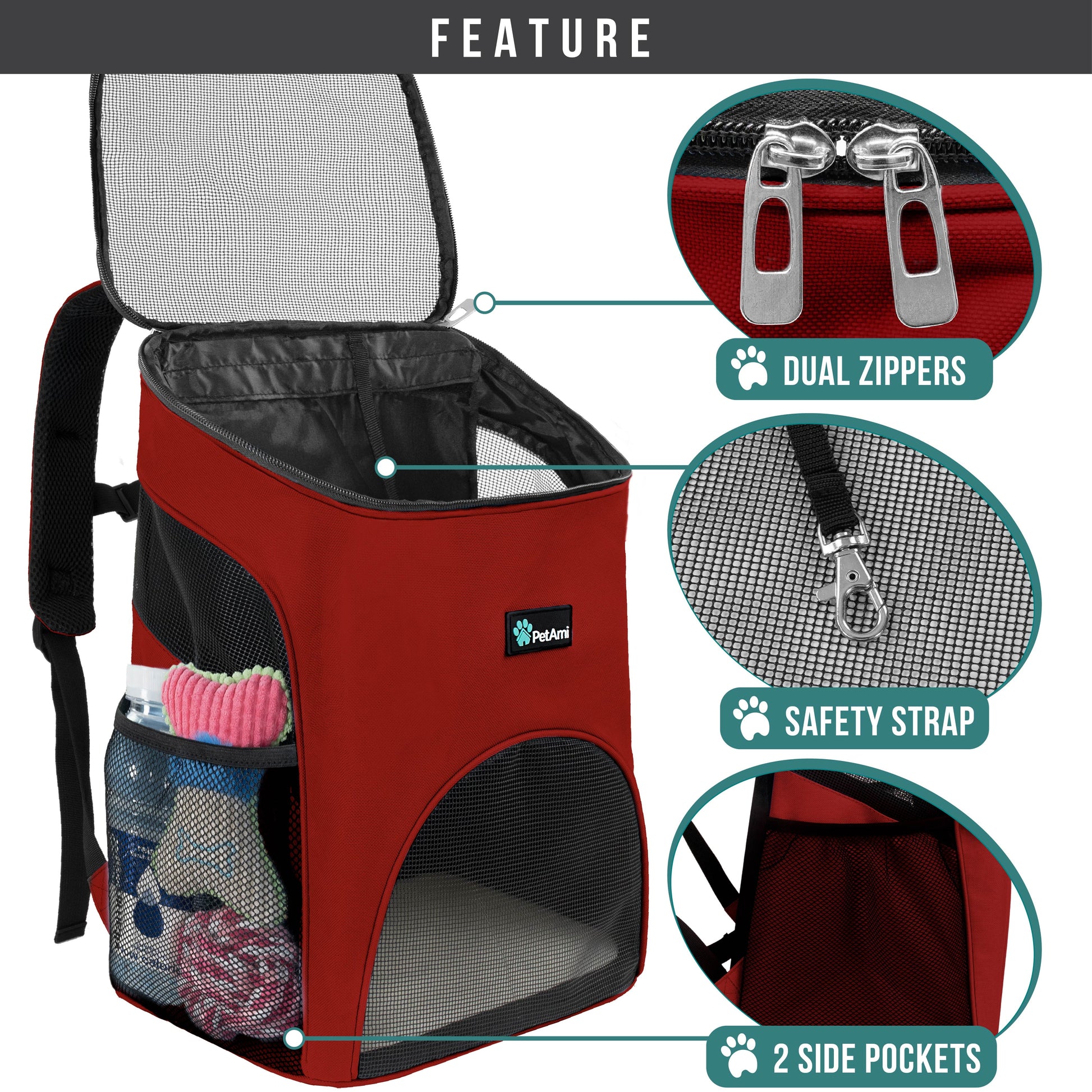 Pet Backpack Carrier for Small Dogs & Cats – Red Airline-Friendly Travel Bag