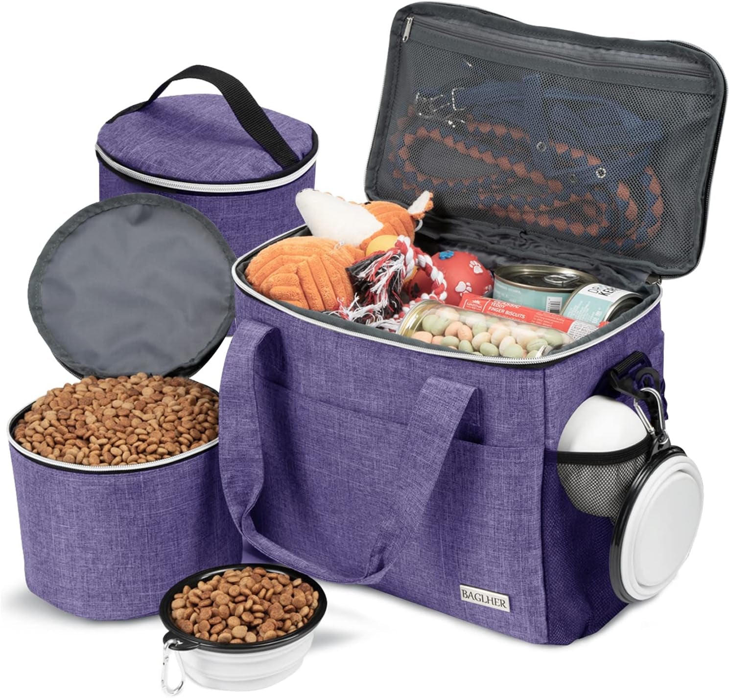 Pet Travel Backpack Bag Set – 5-Piece Pet Travel Organizer with Food Containers, Bowls & Shoulder Strap