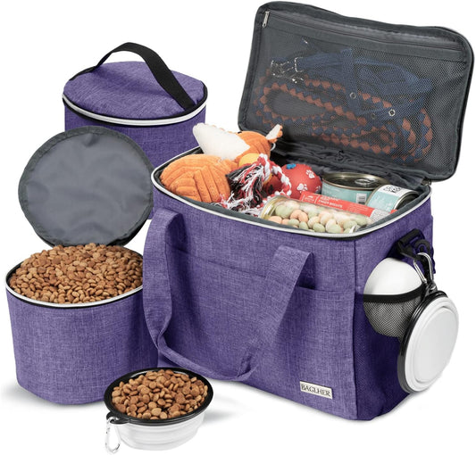 Pet Travel Backpack Bag Set – 5-Piece Pet Travel Organizer with Food Containers, Bowls & Shoulder Strap
