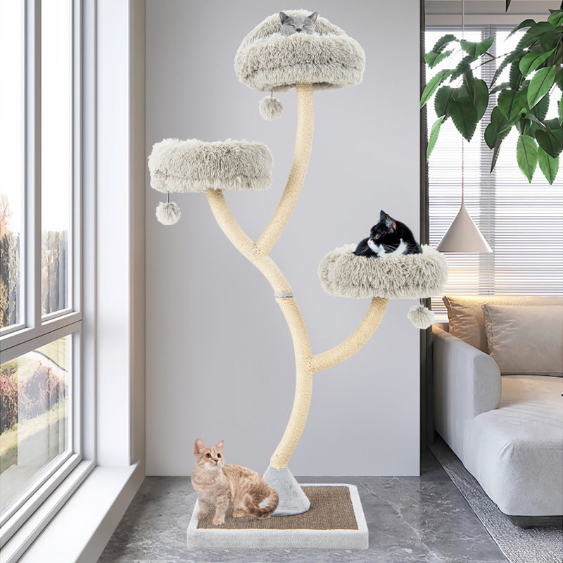 70” Metal Cat Tree Tower with Plush Perches