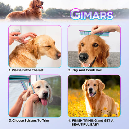 Gimars 6-in-1 Dog Grooming Scissors Set – 4CR Stainless Steel Round Tip Pet Grooming Shears for Dogs and Cats