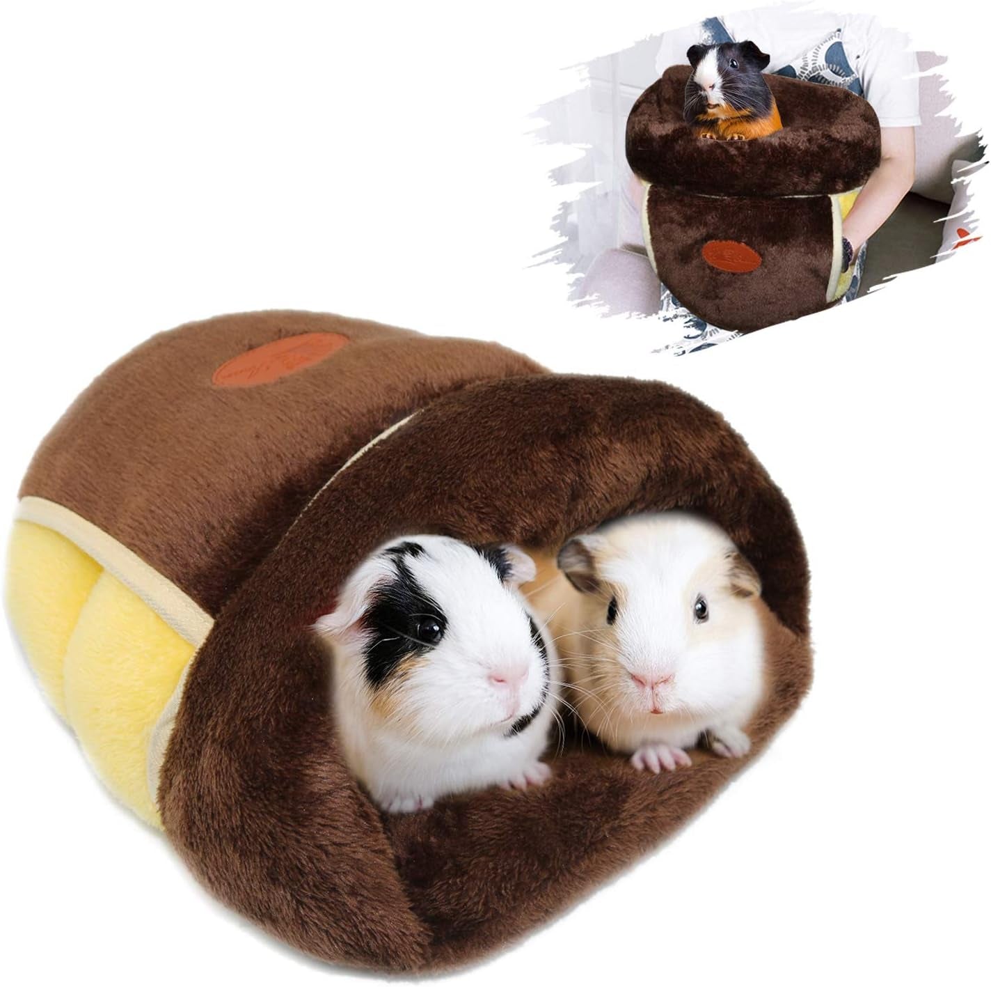Guinea Pig Cuddle Cave Bed – Warm Fleece Small Animal Hideout House, Brown