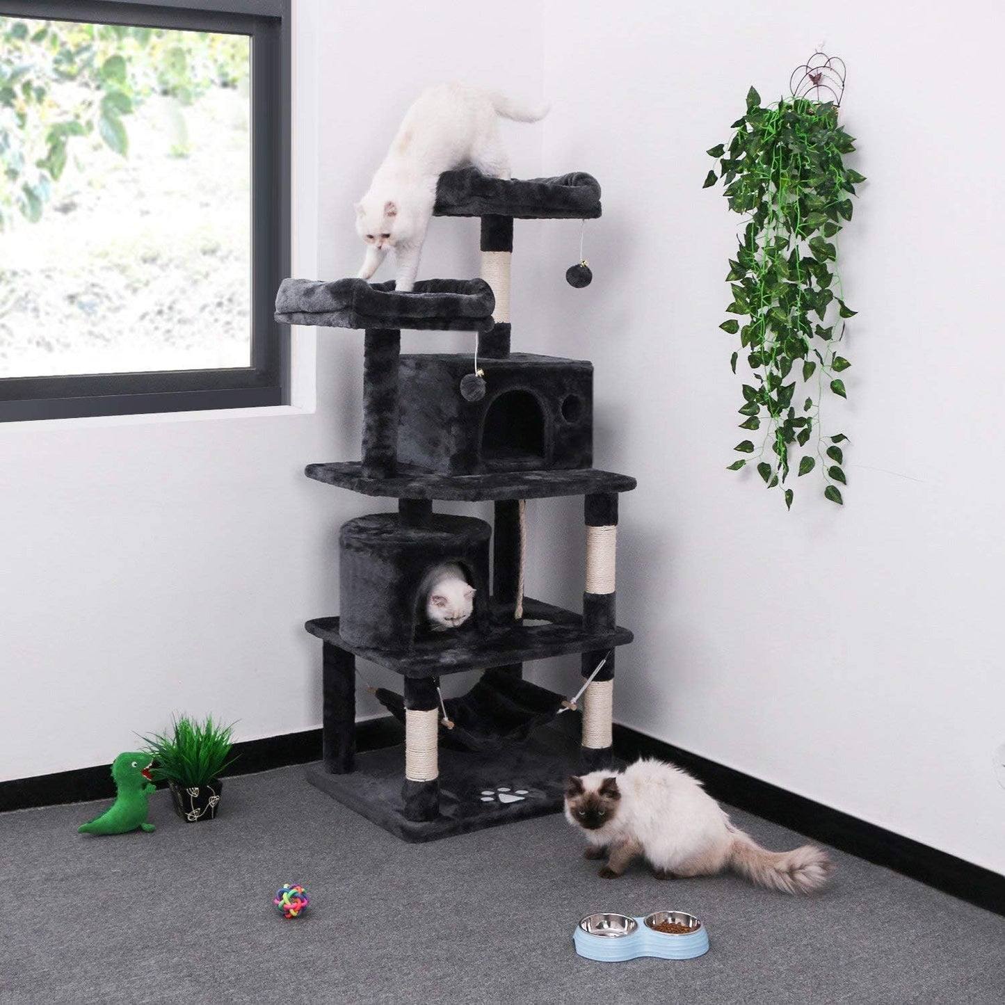 Cat Tree Condo Tower – 57” Gray Kitten Activity Center with Scratching Posts