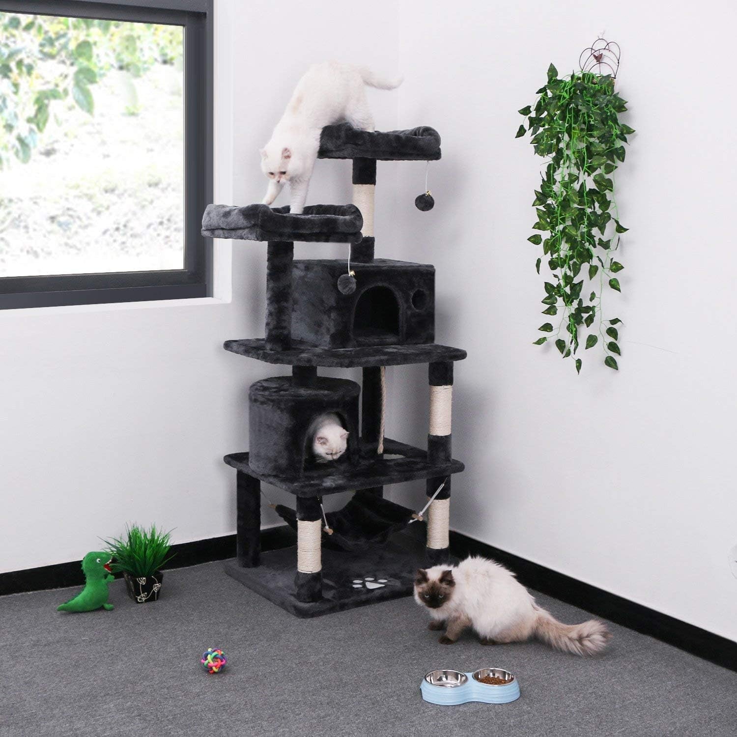 Cat Tree Condo Tower – 57” Gray Kitten Activity Center with Scratching Posts
