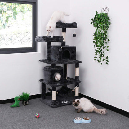 Cat Tree Condo Tower – 57” Gray Kitten Activity Center with Scratching Posts