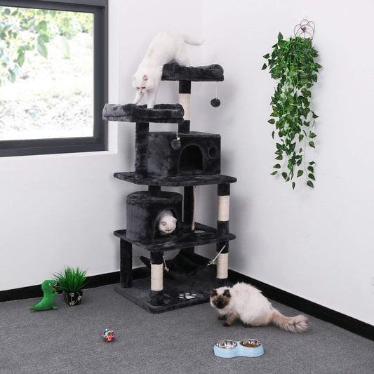 Cat Tree Condo Tower – 57” Gray Kitten Activity Center with Scratching Posts