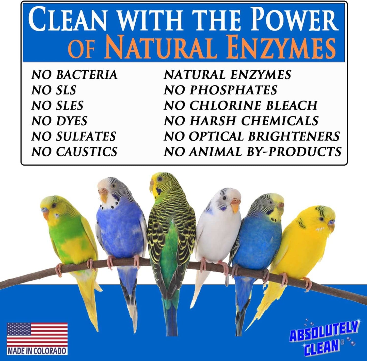 Bird Cage Cleaner & Deodorizer – Fragrance-Free Enzyme Spray, 128 oz Gallon