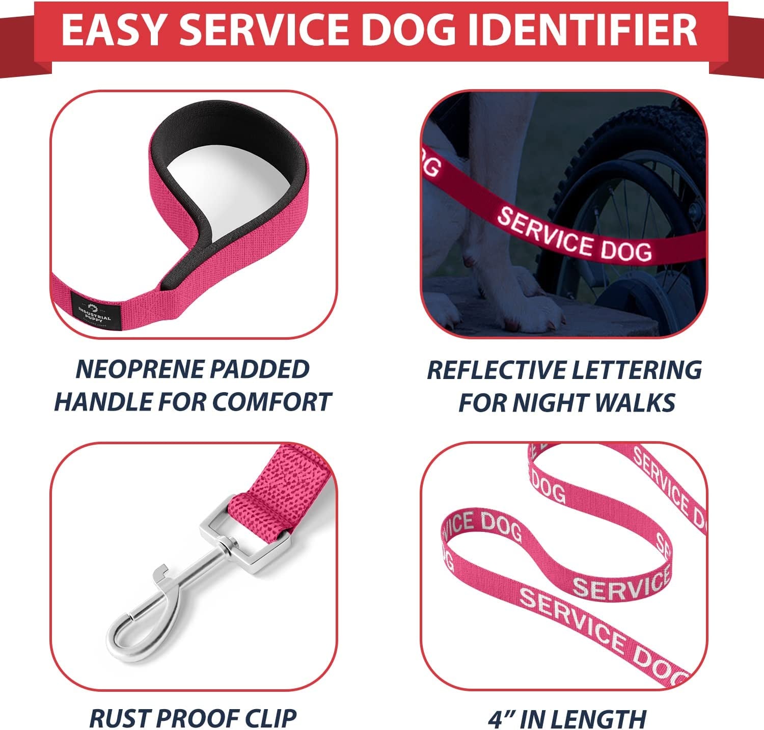 Service Dog Vest and Leash Set – Pink XXS Reflective Mesh Harness with Removable Patches