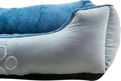 Orthopedic Rectangle Dog Bed – Medium 25” x 21” Bolster Pet Bed with Removable Insert, Blue