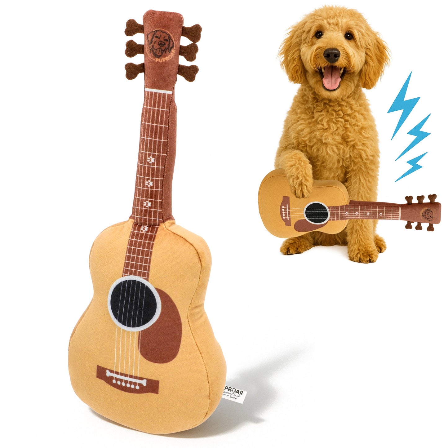 PupRoar Guitar Squeaky Plush Dog Toy with Crinkle