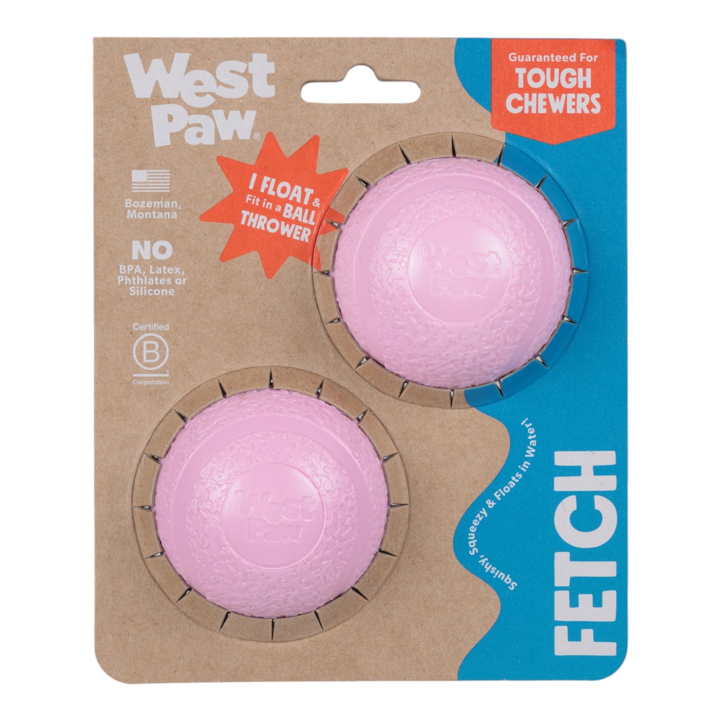 West Paw Boundr Tough Dog Ball 2-Pack – Small Bubblegum