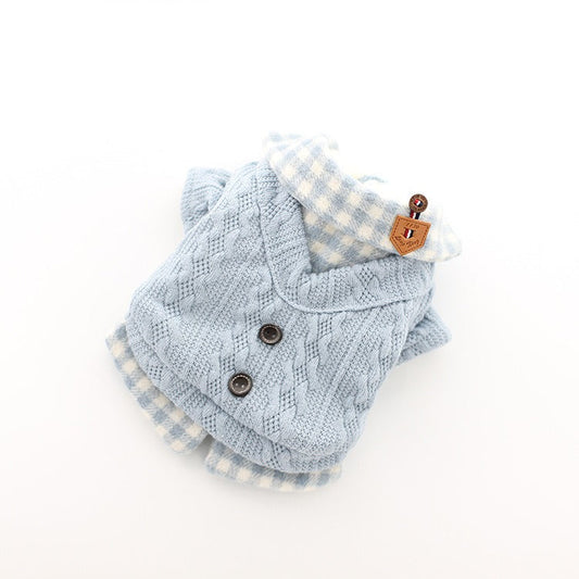 Cozy Knit Pet Sweater – Plaid Winter Outfit for Small Dogs & Cats