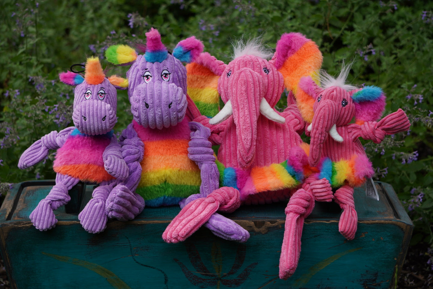HuggleHounds Rainbow Elephant Knottie Plush Dog Toy