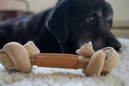 HuggleHounds Huggle-Hide Natural Leather Bone Dog Toys, 3-Pack