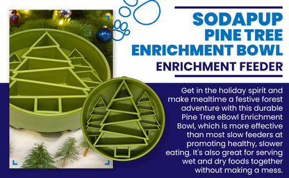 Pine Tree Christmas eBowl Deep Slow Feeder Dog Bowl for Enrichment | USA Made