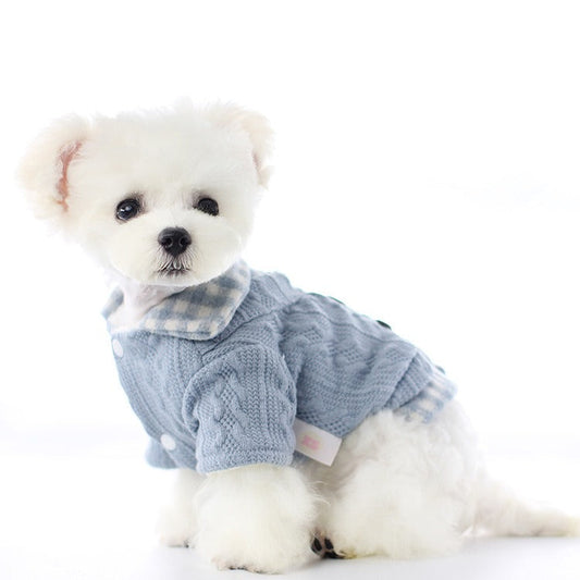 Cozy Knit Pet Sweater – Plaid Winter Outfit for Small Dogs & Cats