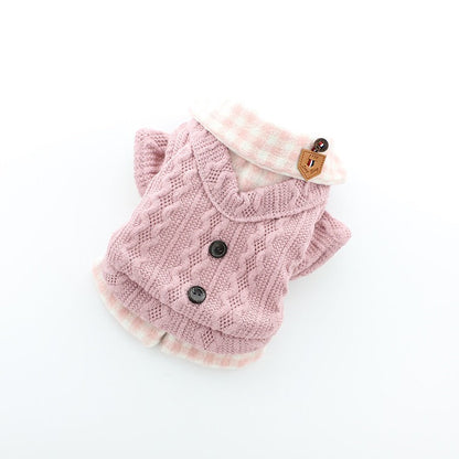 Cozy Knit Pet Sweater – Plaid Winter Outfit for Small Dogs & Cats