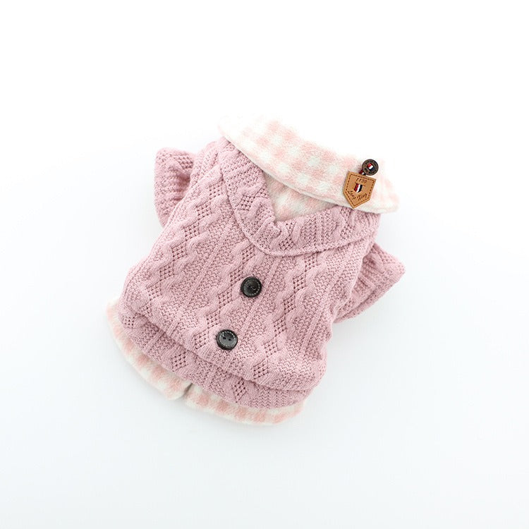 Cozy Knit Pet Sweater – Plaid Winter Outfit for Small Dogs & Cats