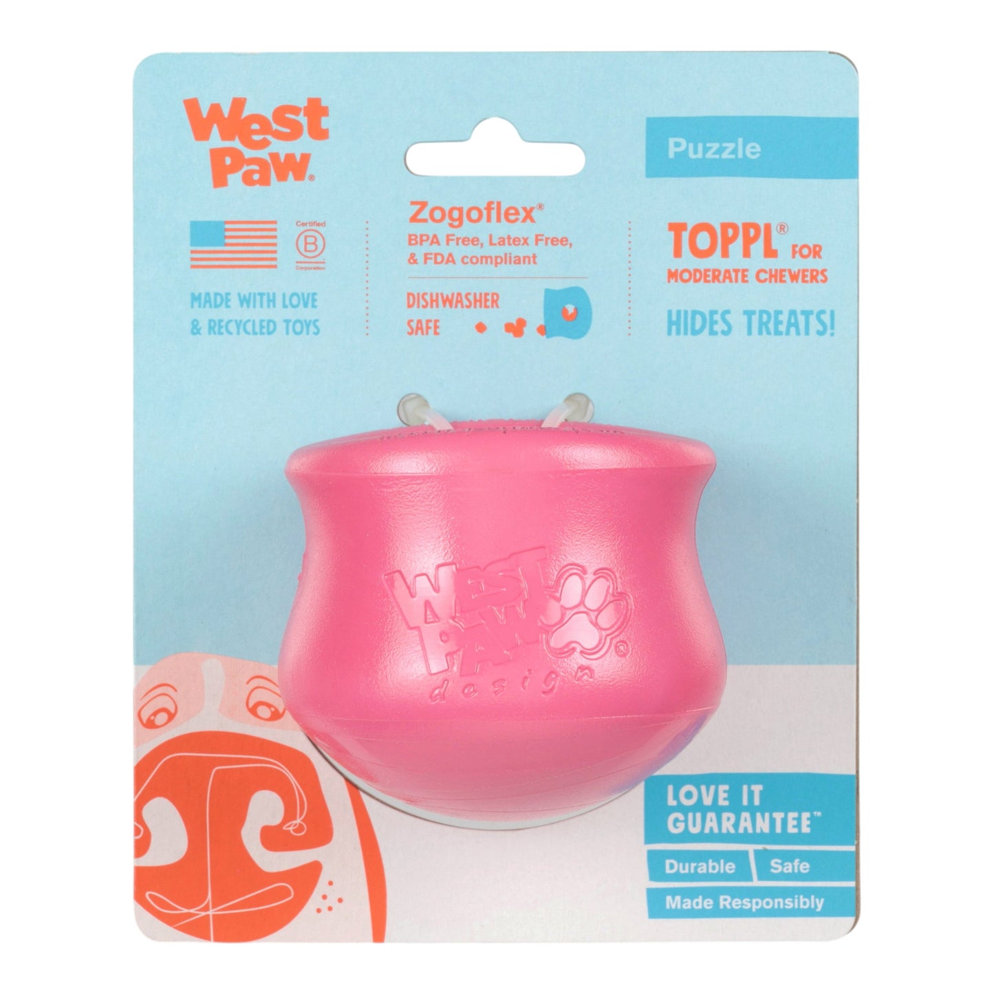 West Paw Toppl Geranium Treat Toy – Puzzle Feeder for Moderate Chewers