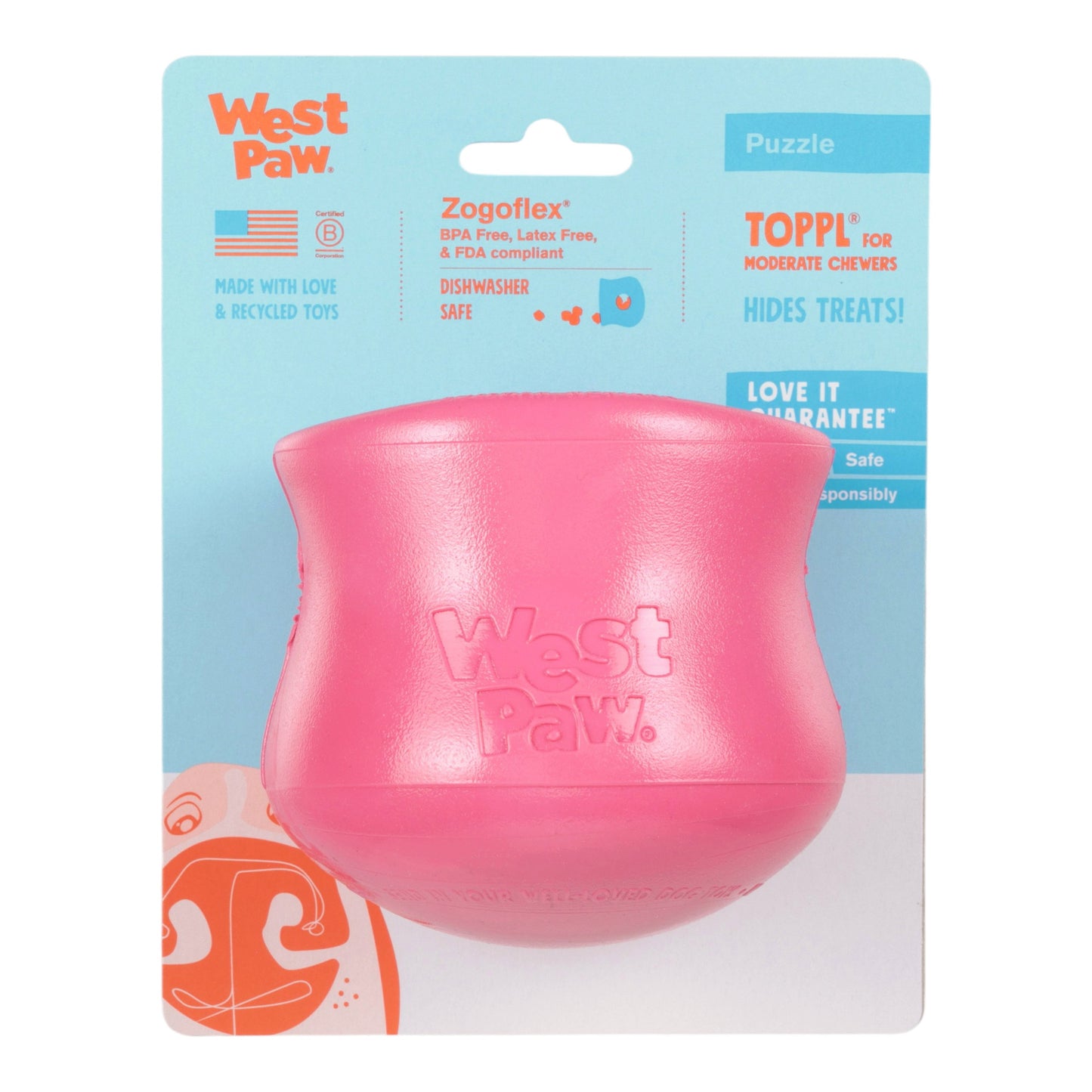 West Paw Toppl Geranium Treat Toy – Puzzle Feeder for Moderate Chewers