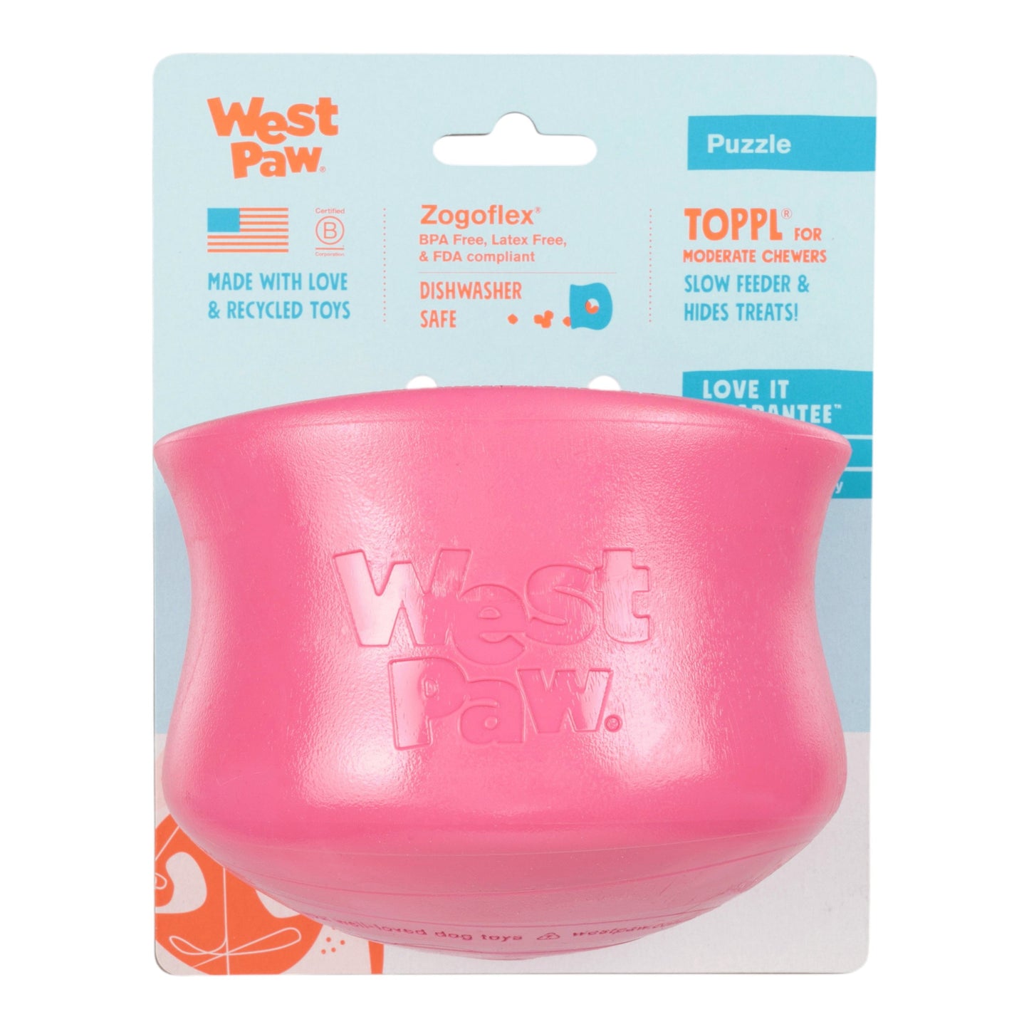 West Paw Toppl Geranium Treat Toy – Puzzle Feeder for Moderate Chewers