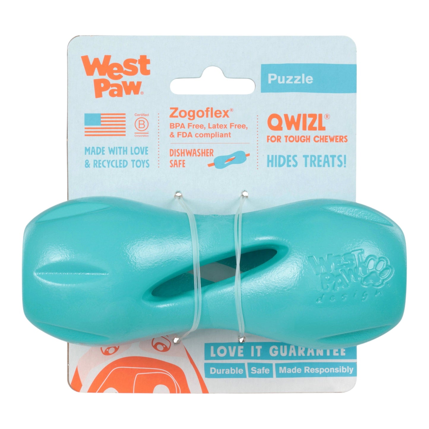West Paw Qwizl Teal Treat Toy – Tough Chew Toy