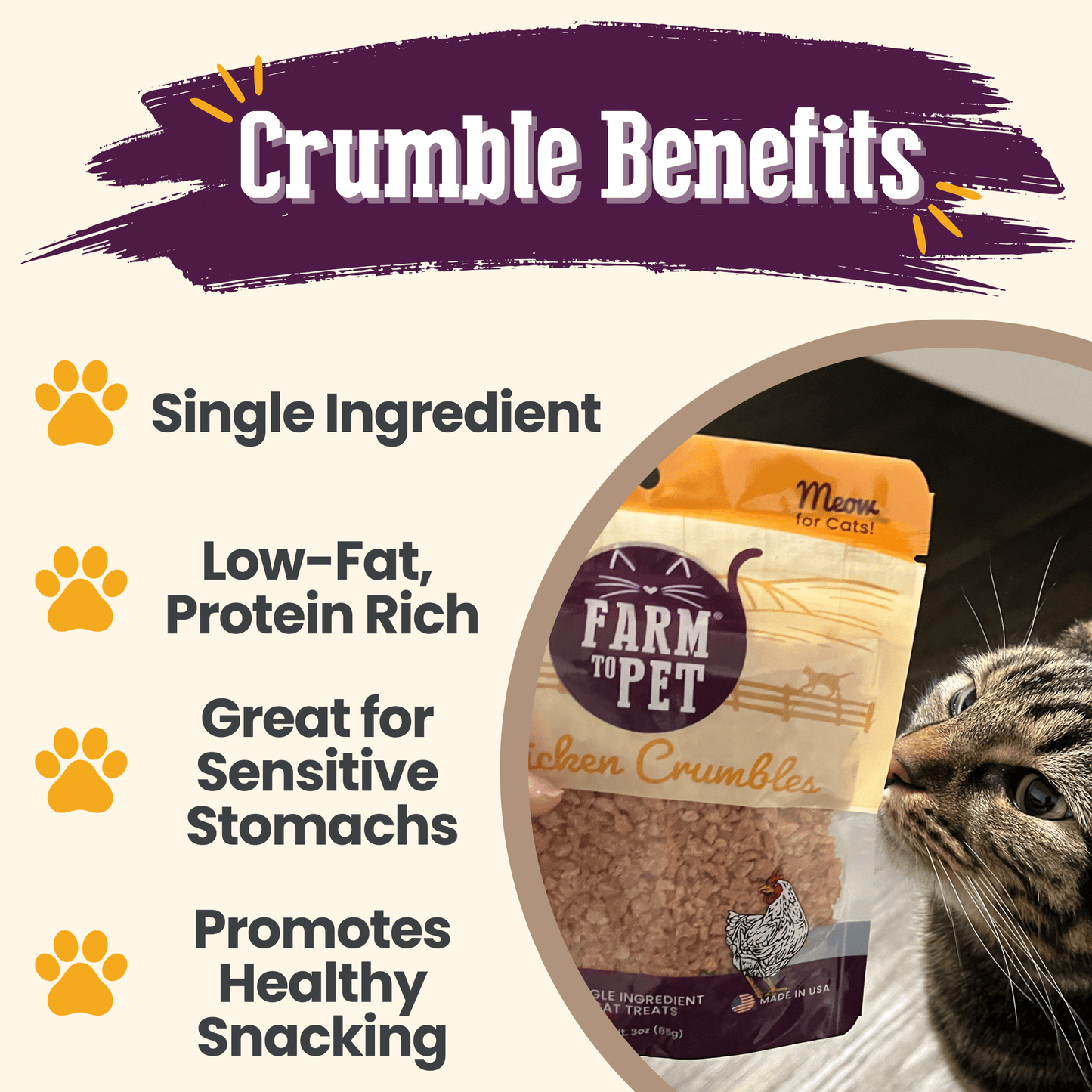Farm to Pet Chicken Crumbles Single-Ingredient Cat Treats