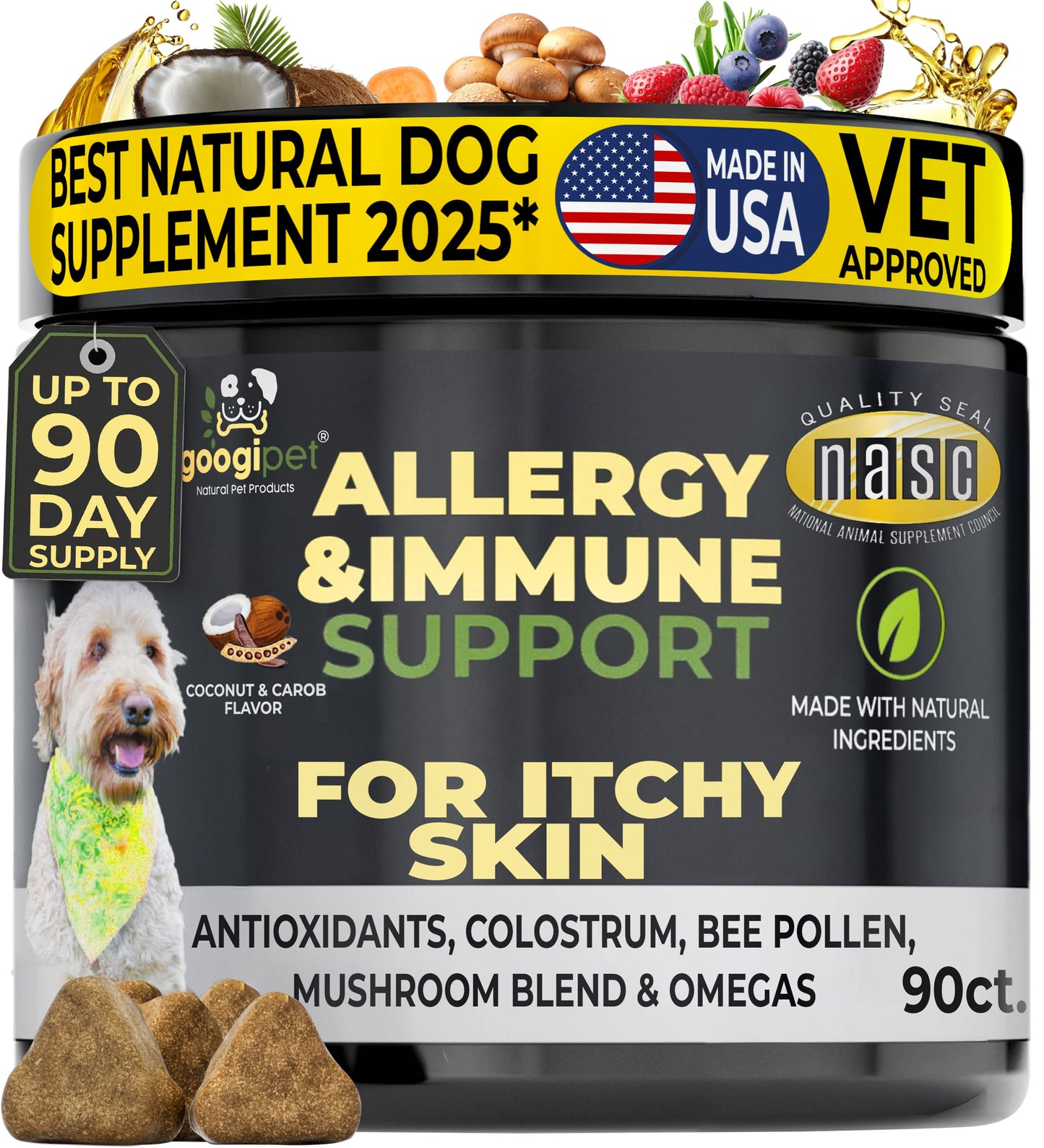 Googipet Allergy & Immune Support Chews for Dogs – Coconut & Carob Flavor