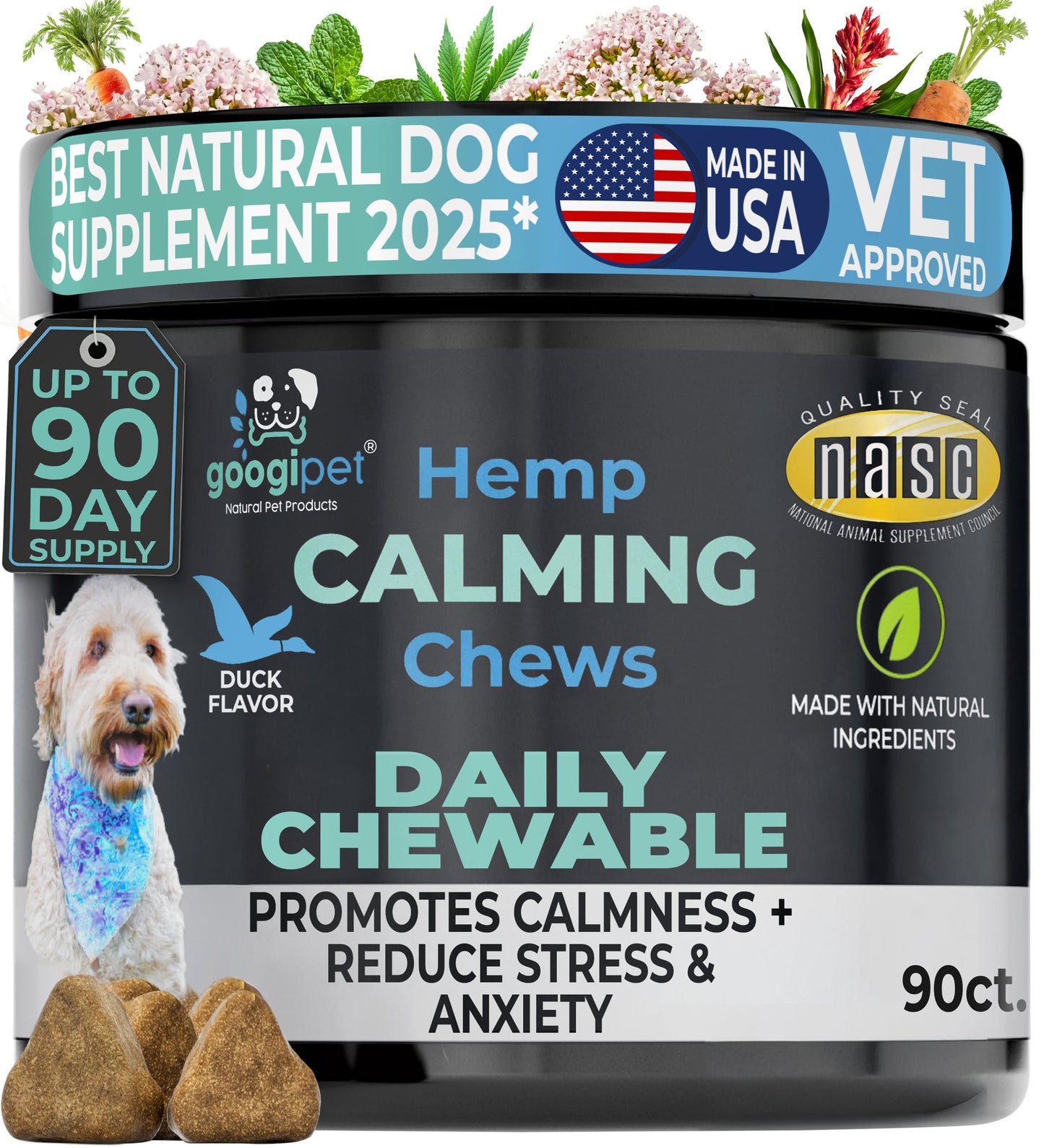 Googipet Hemp Calming Chews for Dogs – Chamomile & Valerian