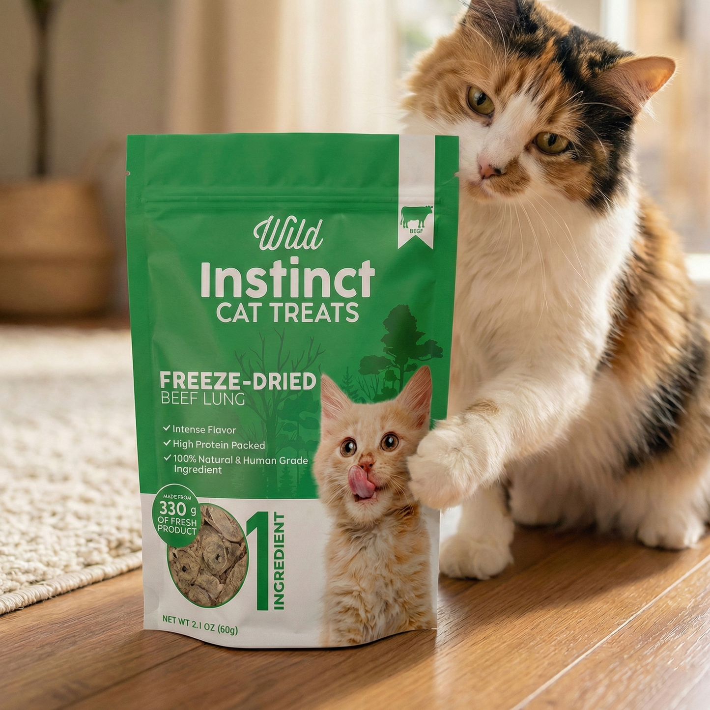 Wild Instinct Freeze-Dried Beef Lung Cat Treats - 2.1 oz