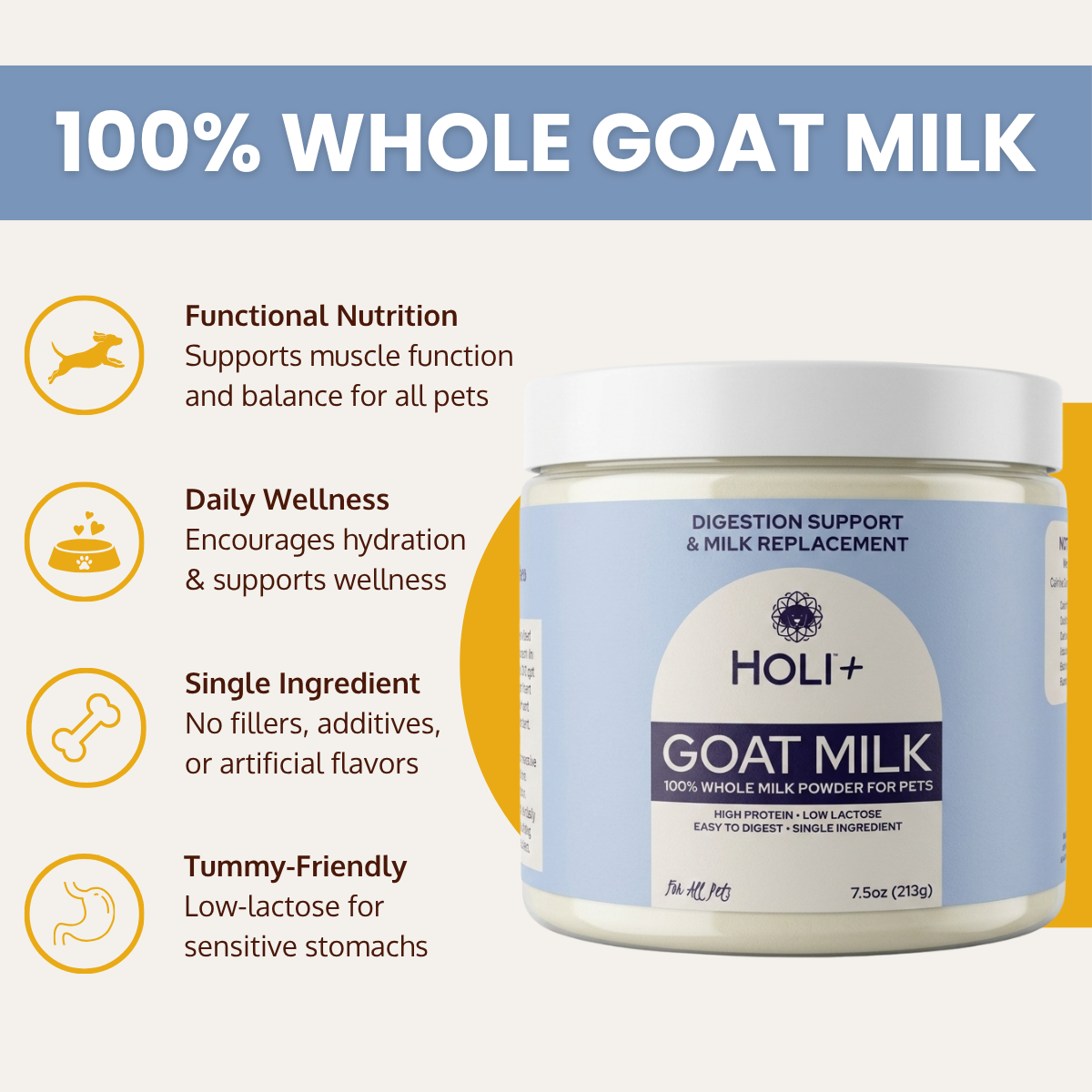Holi Powdered Goat Milk for Dogs & Cats – Single-Ingredient Topper & Milk Replacer