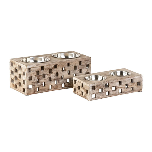 Huntley Pet Elevated Double Bowl Feeder – Raised Wood Dog &amp; Cat Feeding Station