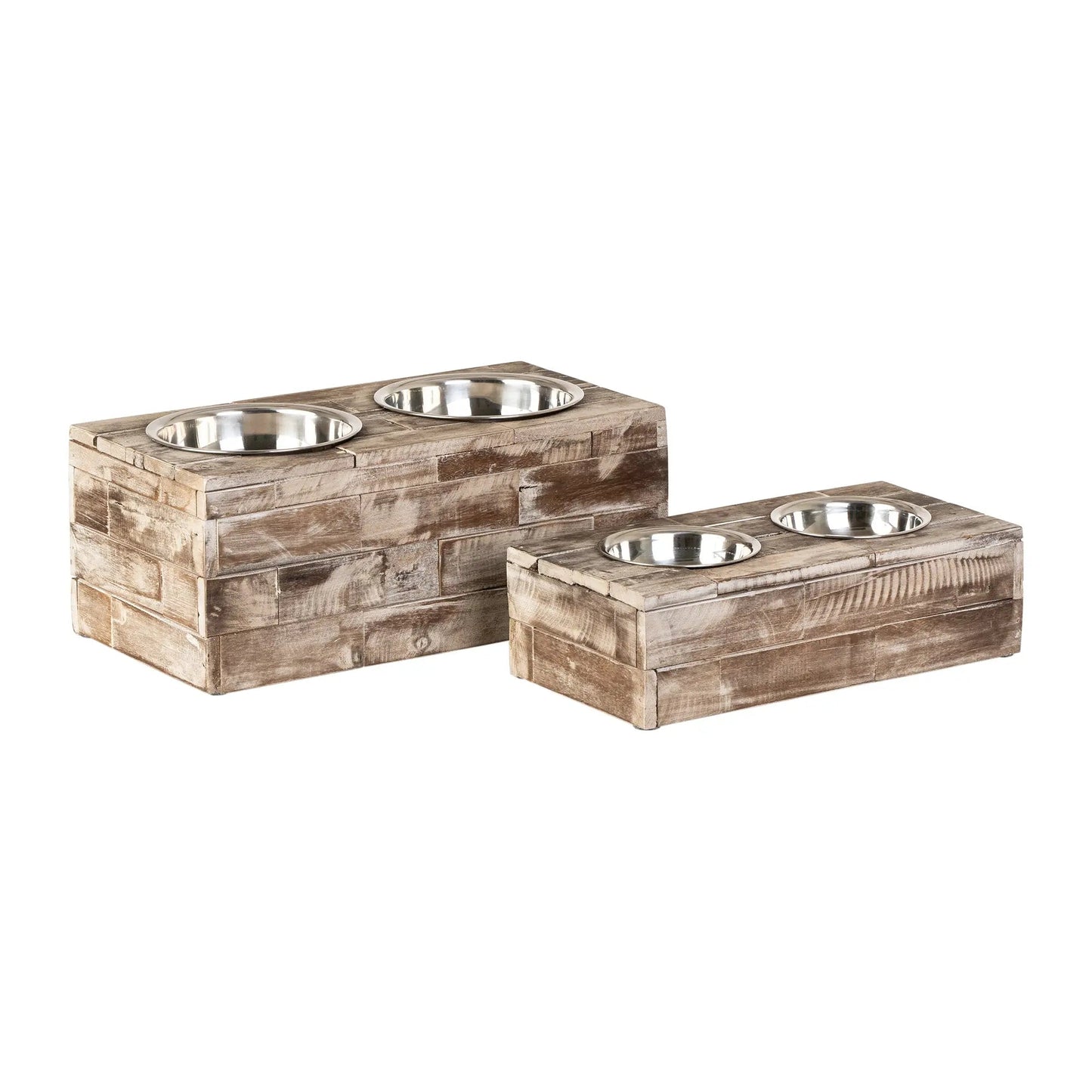 Huntley Pet Elevated Double Bowl Feeder – Raised Wood Dog &amp; Cat Feeding Station