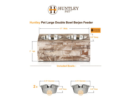 Huntley Pet Elevated Double Bowl Feeder – Raised Wood Dog &amp; Cat Feeding Station