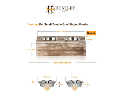 Huntley Pet Elevated Double Bowl Feeder – Raised Wood Dog &amp; Cat Feeding Station