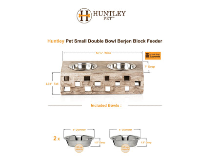 Huntley Pet Elevated Double Bowl Feeder – Raised Wood Dog &amp; Cat Feeding Station