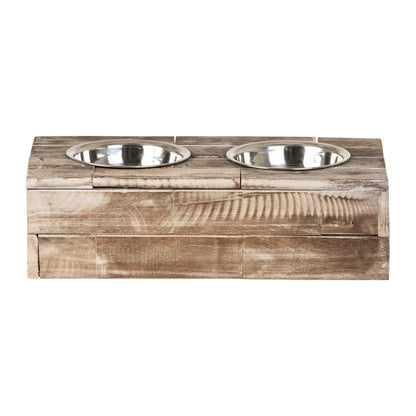 Huntley Pet Elevated Double Bowl Feeder – Raised Wood Dog &amp; Cat Feeding Station