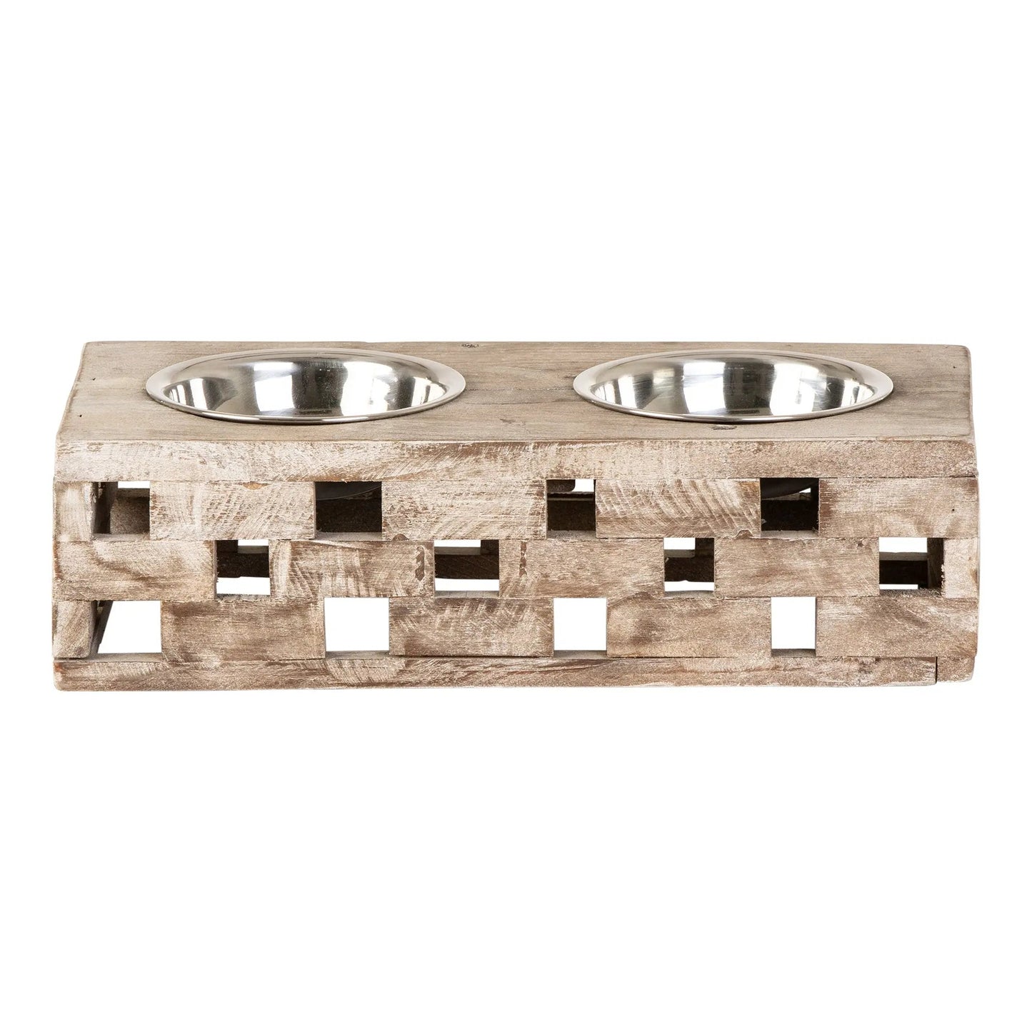 Huntley Pet Elevated Double Bowl Feeder – Raised Wood Dog &amp; Cat Feeding Station