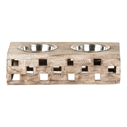 Huntley Pet Elevated Double Bowl Feeder – Raised Wood Dog &amp; Cat Feeding Station