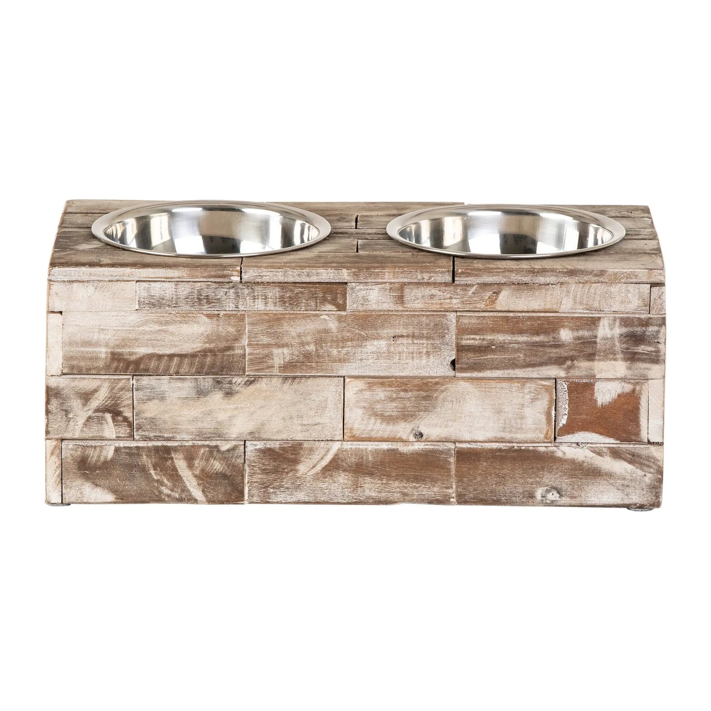 Huntley Pet Elevated Double Bowl Feeder – Raised Wood Dog &amp; Cat Feeding Station