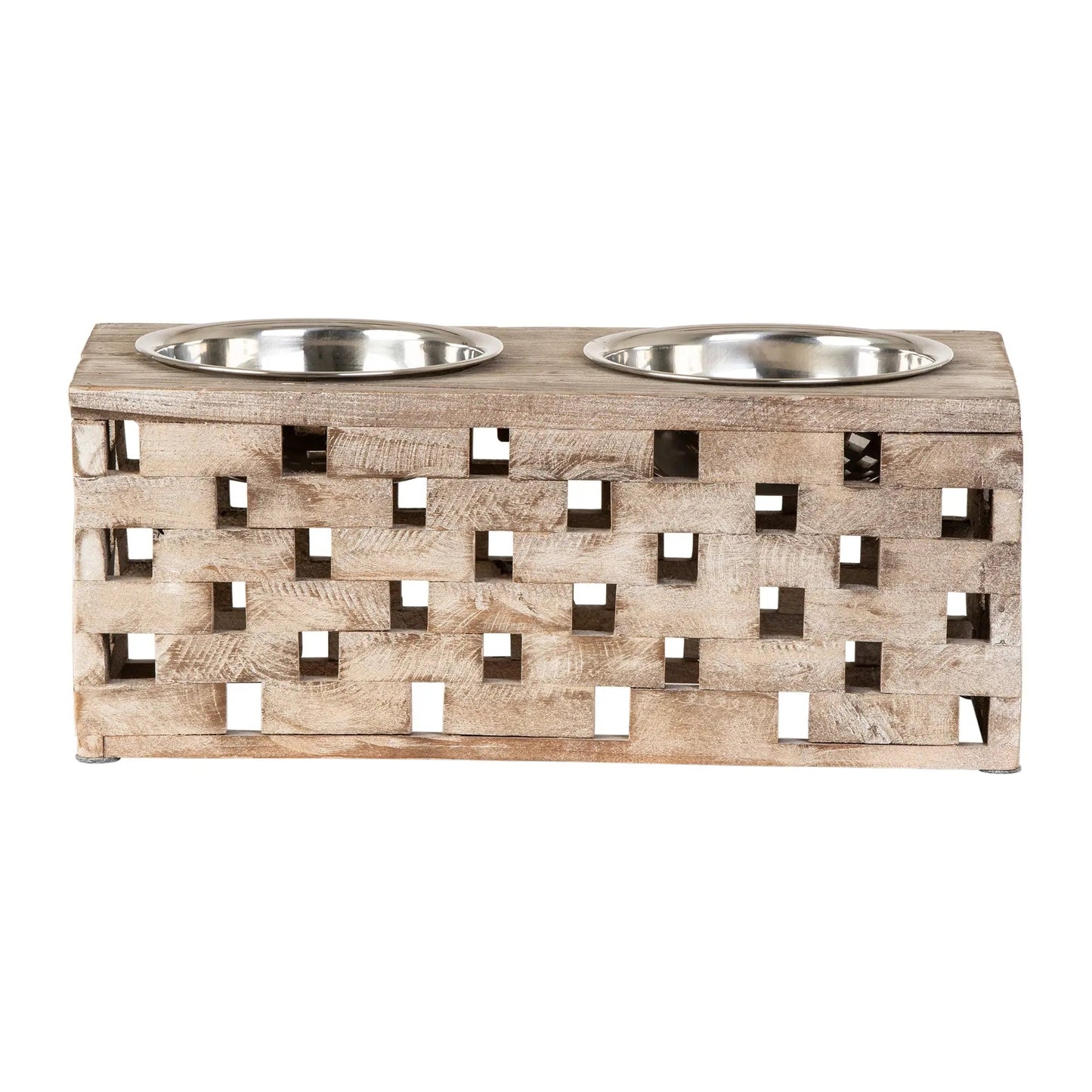 Huntley Pet Elevated Double Bowl Feeder – Raised Wood Dog &amp; Cat Feeding Station