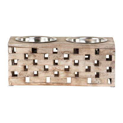Huntley Pet Elevated Double Bowl Feeder – Raised Wood Dog &amp; Cat Feeding Station