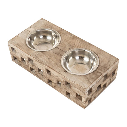 Huntley Pet Elevated Double Bowl Feeder – Raised Wood Dog &amp; Cat Feeding Station