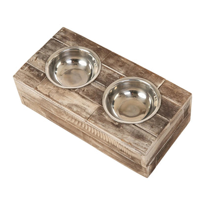 Huntley Pet Elevated Double Bowl Feeder – Raised Wood Dog &amp; Cat Feeding Station