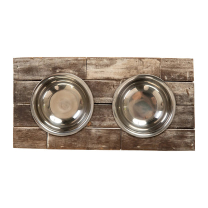Huntley Pet Elevated Double Bowl Feeder – Raised Wood Dog &amp; Cat Feeding Station